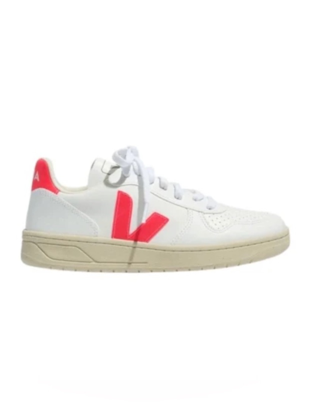 Veja V-10 Leather Perforated-Toe Lace-Up Low-Top Sneakers, Size 8.5